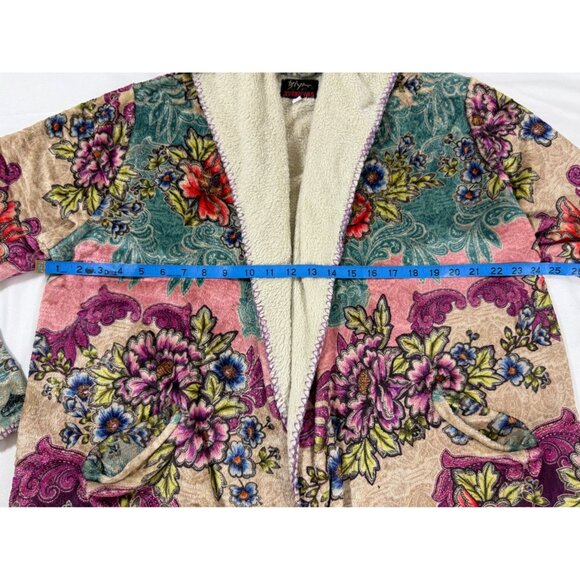 Johnny Was BIYA Sherpa Lined Floral Hoodie Jacket Boho Artwear Velvet M Jewelton - Picture 15 of 16